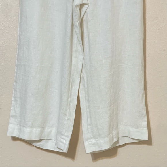 Talbots White Linen Elastic Drawstring Waist Crop Pants Size 10 - Picture 3 of 9